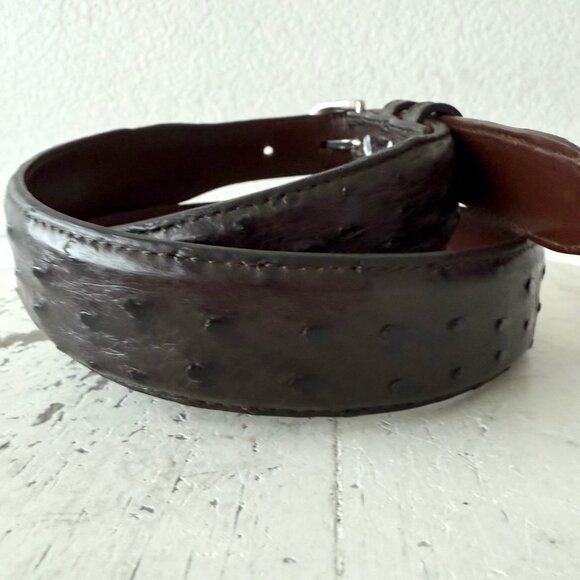 Rod Patrick Mens Full Quill Ostrich Leather Belt Dark Brown 1.25” Tapered Sz 46 - Picture 5 of 12